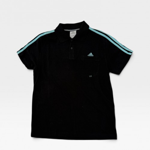 Adidas ClimaLite Polo Shirt Black with Aqua Stripes